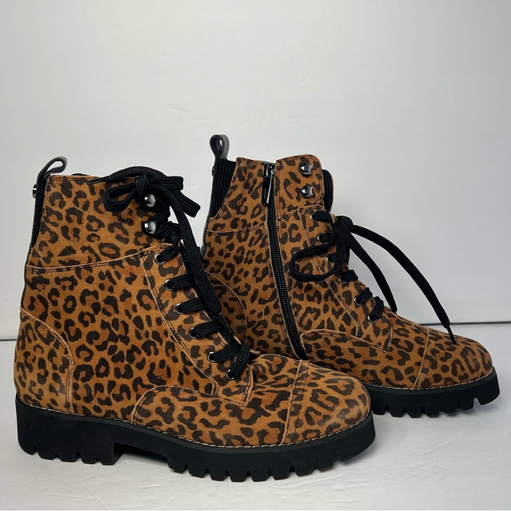 Donald J. Pliner Lace-up Bootie Leopard Print Ankle Boots Leather Upper Size 6M